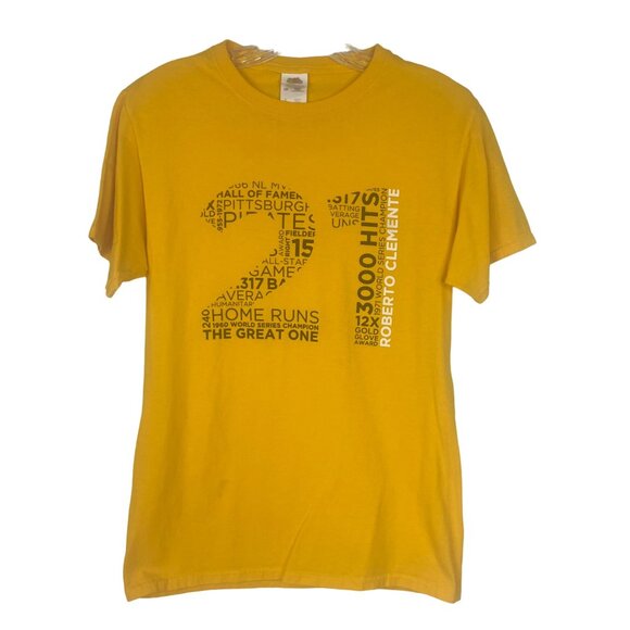 Pittsburgh Pirates Roberto Clemente Tribute Sugardale TShirt Yellow Size Small - Picture 1 of 9